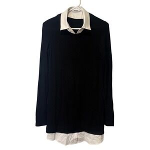 Bailey 44 Womens Cher Black Layered Look Wool Blend Sweater Shirt Dress S Collar